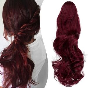 New Claw Clip Ponytail Extension 18" Wavy Wine Red Long Ponytail Hairpiece
